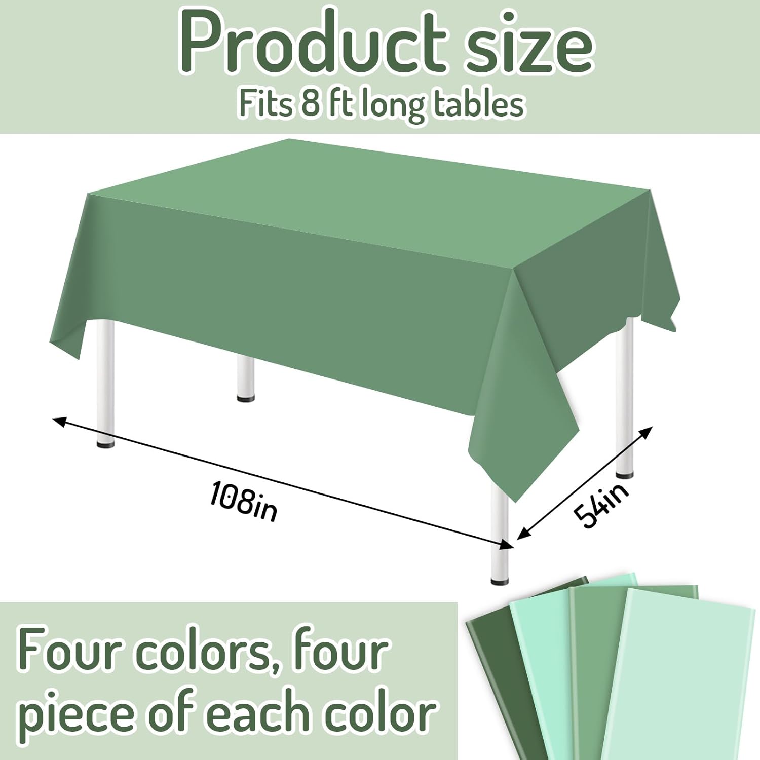 Whaline 16Pcs Sage Green Plastic Tablecloths 54x108 Inch