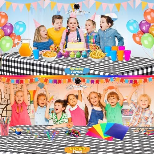 Grandipity Black Gingham Checkered Tablecloth 6 Pk 54in x 108in