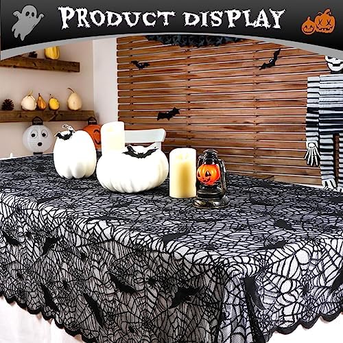 OurWarm Halloween Tablecloth Black Spider Web Design 60x84 Inch
