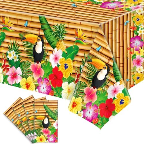 4 Pack Hawaiian Luau Tablecloths 54 x 108 Inches