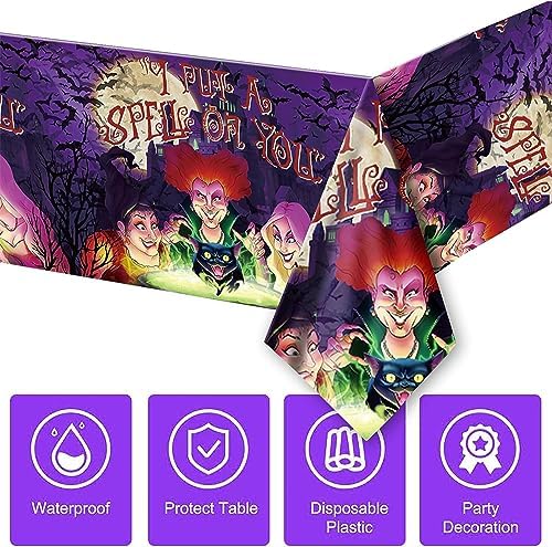 We1Fit 2 Pack Hocus Pocus Halloween Tablecloths 43x71 Inch