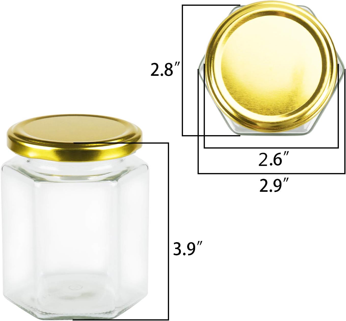 Encheng 10 Oz Hexagon Jars with Golden Lids 20 Pack