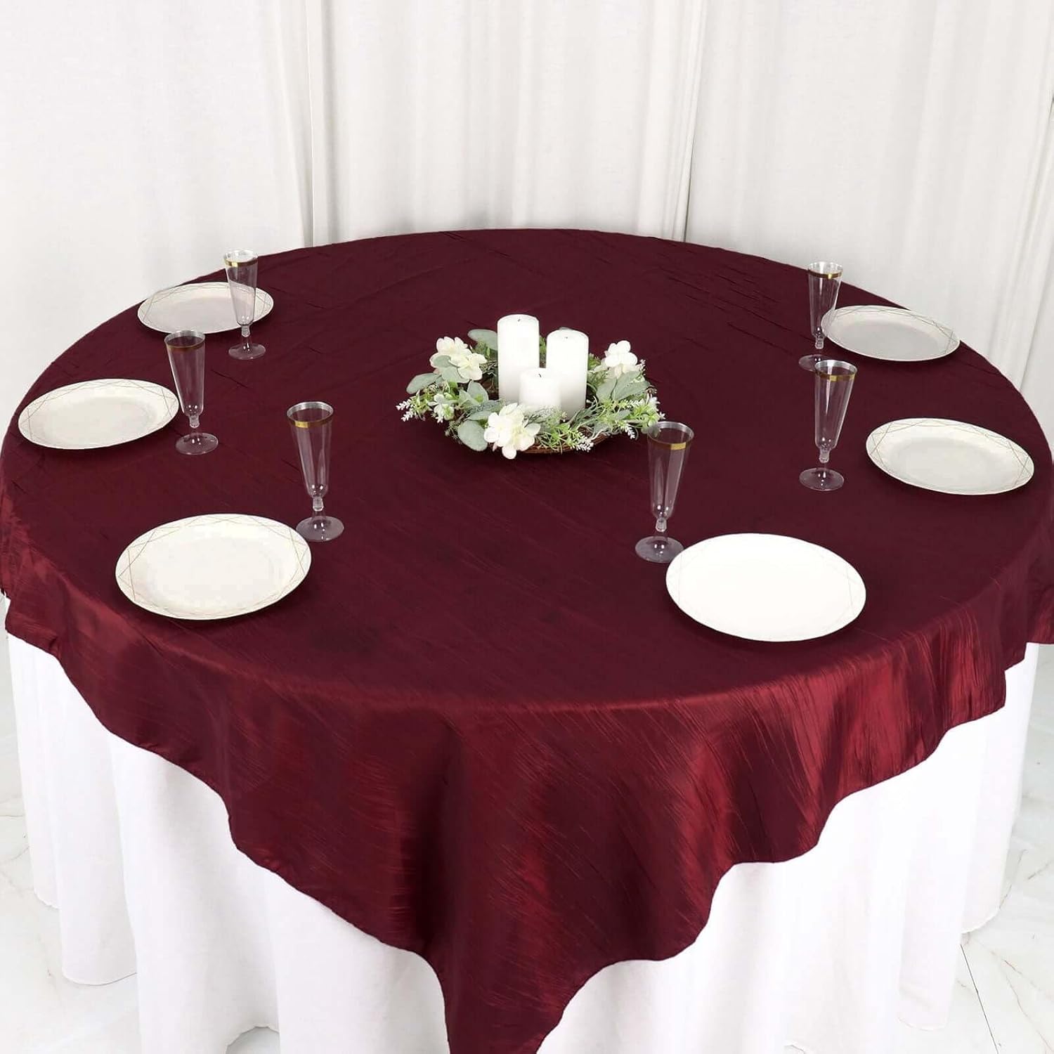 Balsa Circle 72x72 Inch Burgundy Table Overlay