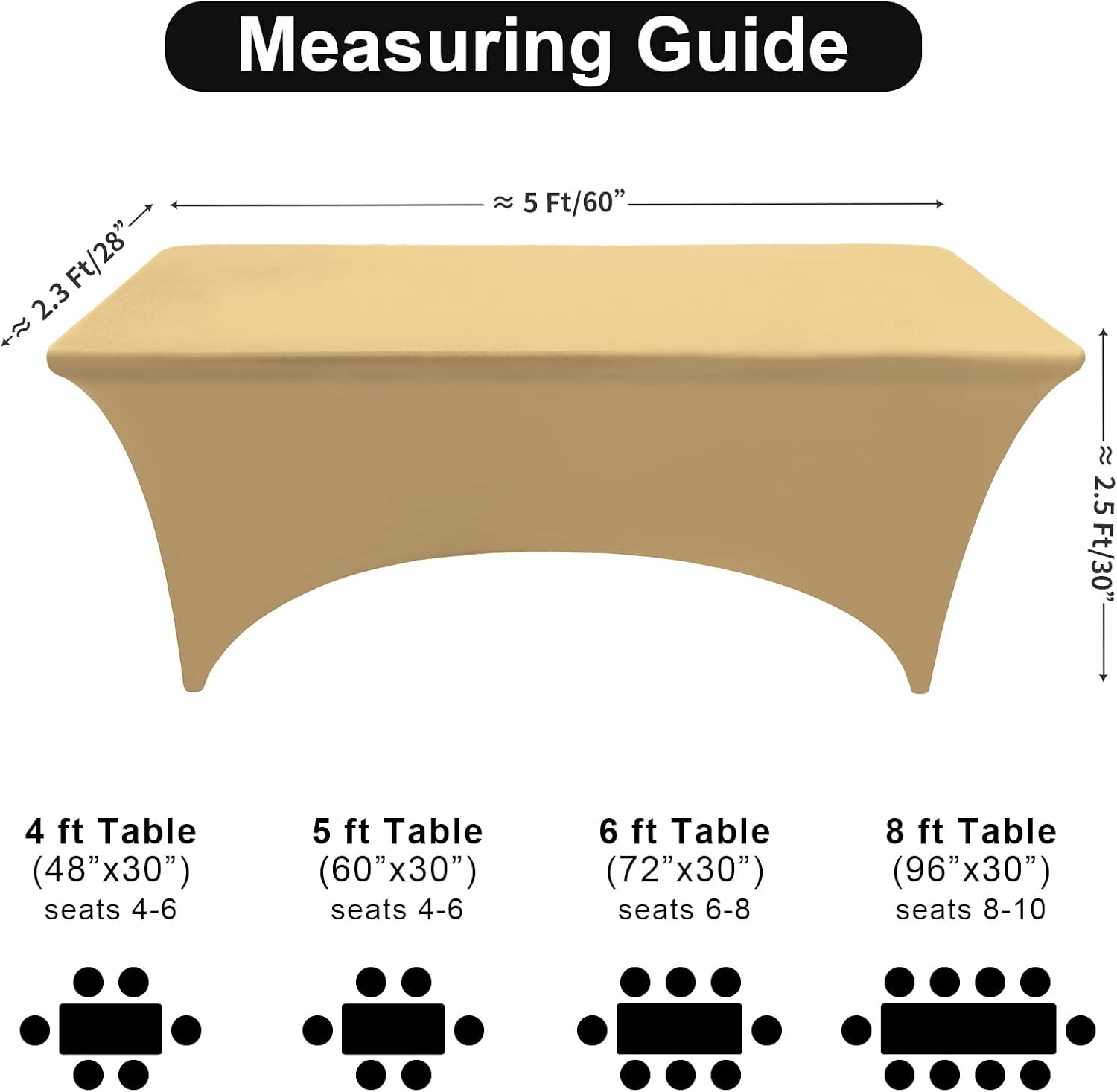FestiCorp Beige Spandex Table Cover for 5 Foot Table