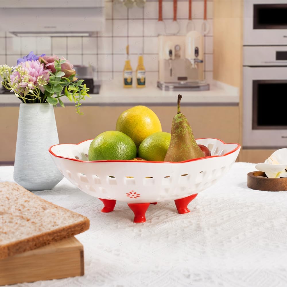 Ceramic Fruit Bowl with 4 Legs 10 Inch Large Bowl for Home Decor