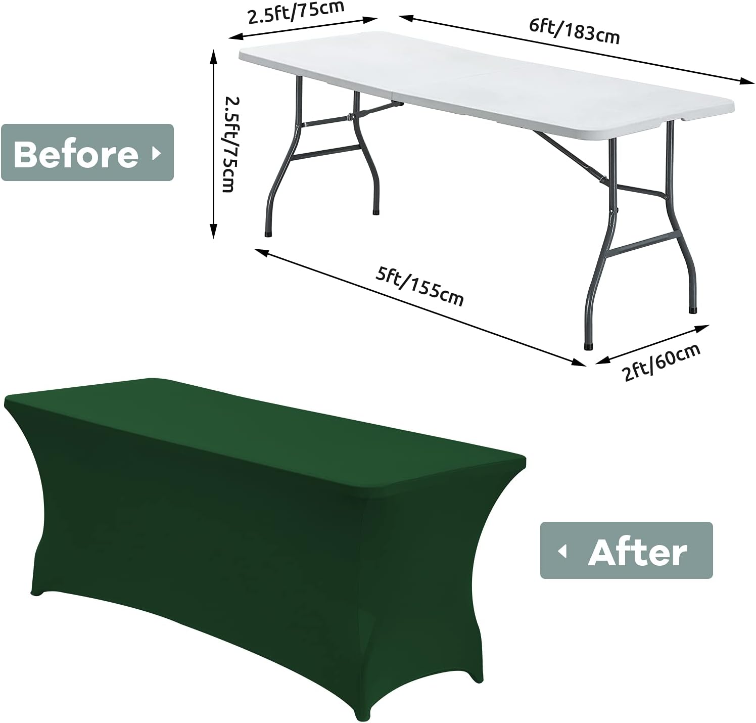 CWK 6FT Waterproof Stretch Spandex Table Cover - Elastic Fitted for Folding Tables
