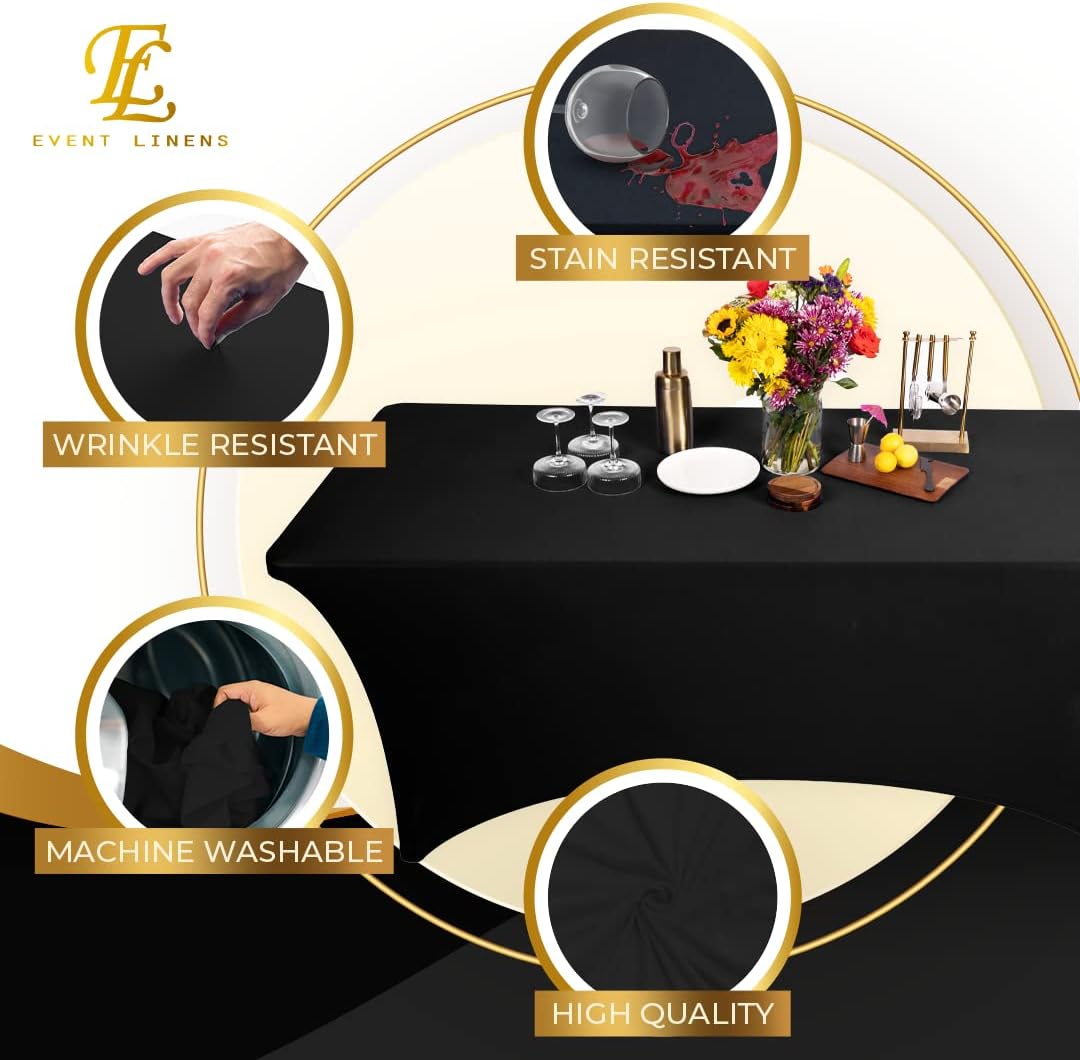 Luxury Black 6ft Spandex Tablecloth Fitted Cover