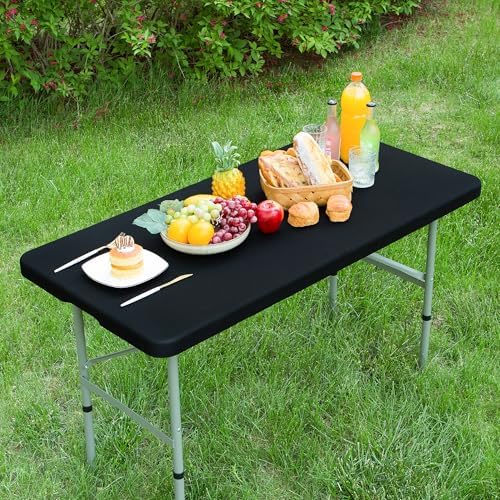 2 Pack Stretch Spandex Tablecloths 42x72 Inch Black Fitted Elastic Table Cover for Tables