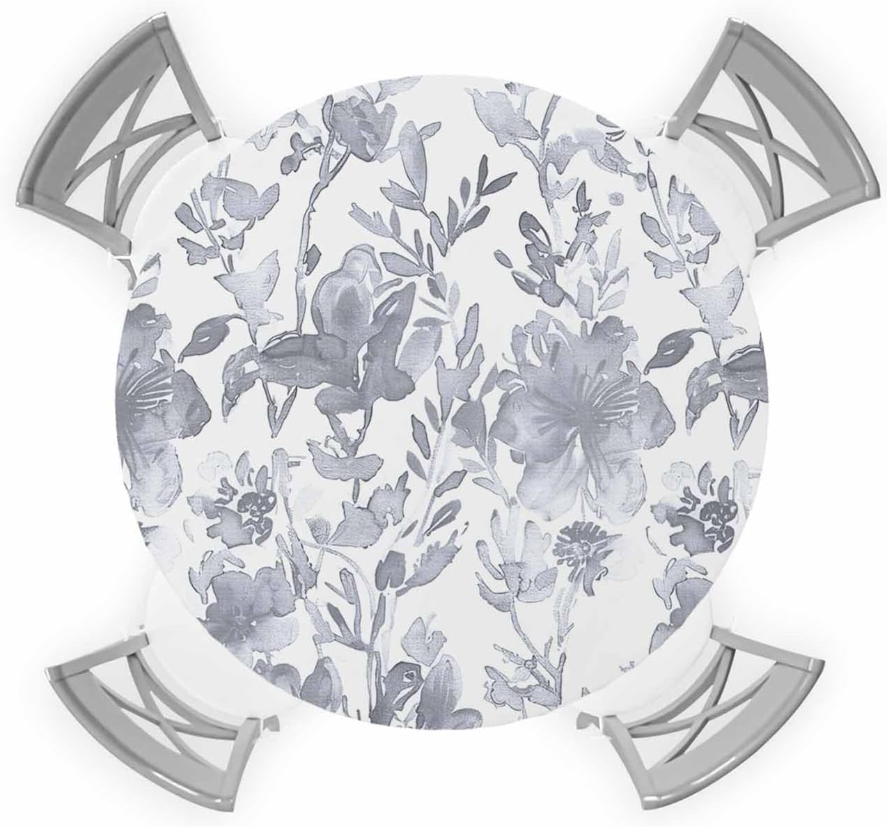 Gray Botanical Round Waterproof Table Cover Fitted Tablecloth
