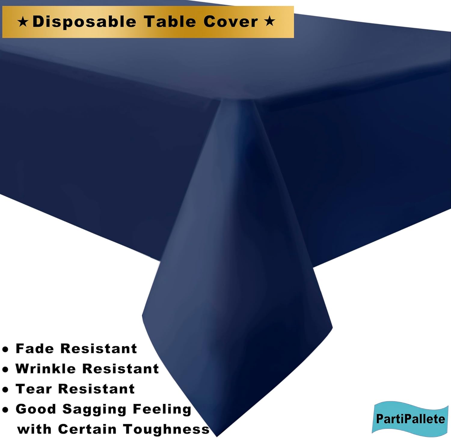3-Pack Premium Plastic Navy Blue Tablecloths 54x108 Inch for Parties