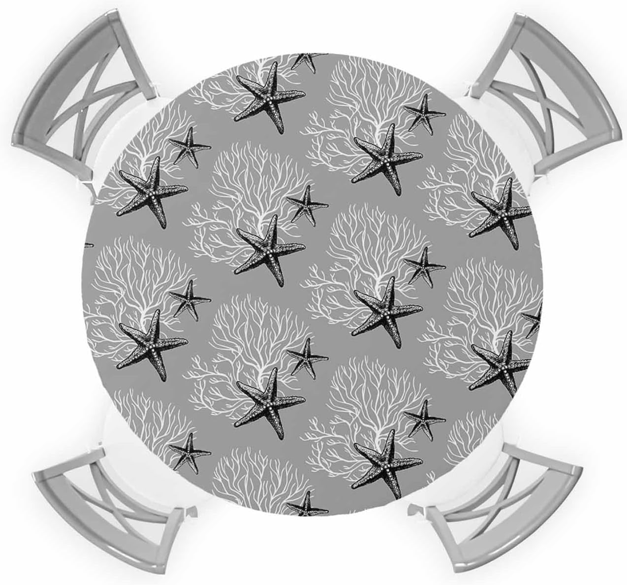 Gray Starfish Round Waterproof Table Cover Fitted Tablecloth