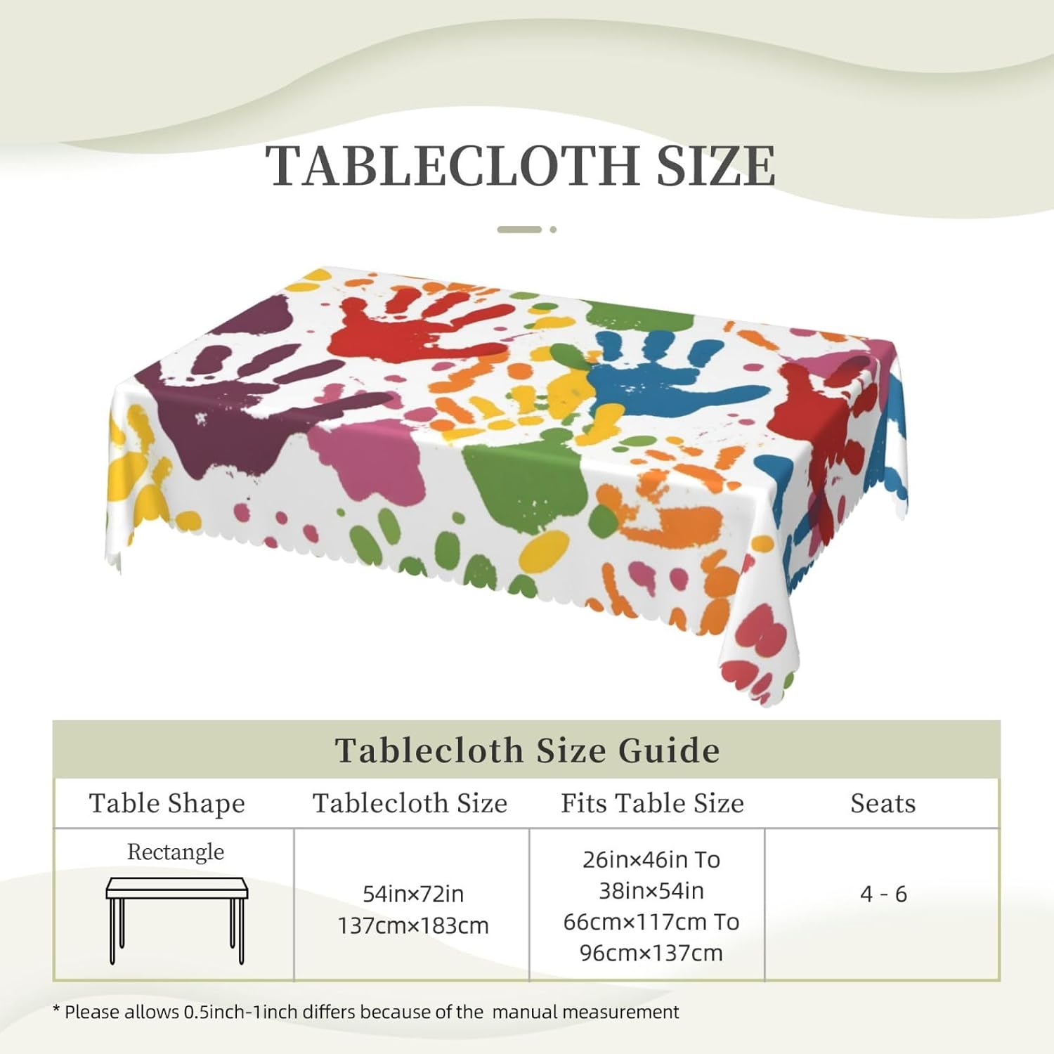 Kids Hand Print Anti-Grease Square Tablecloths