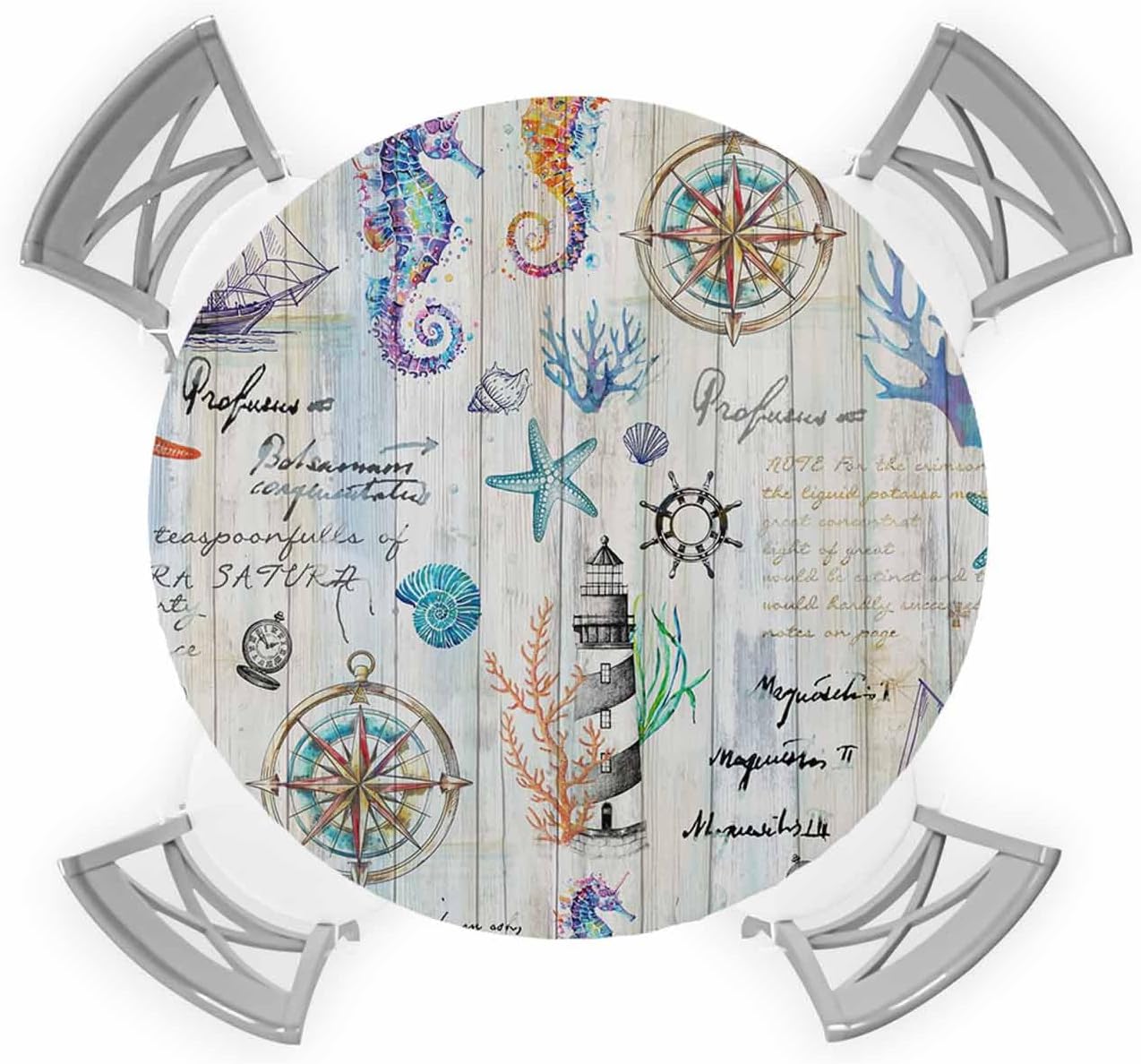 Nautical Round Waterproof Table Cover Fitted Tablecloth