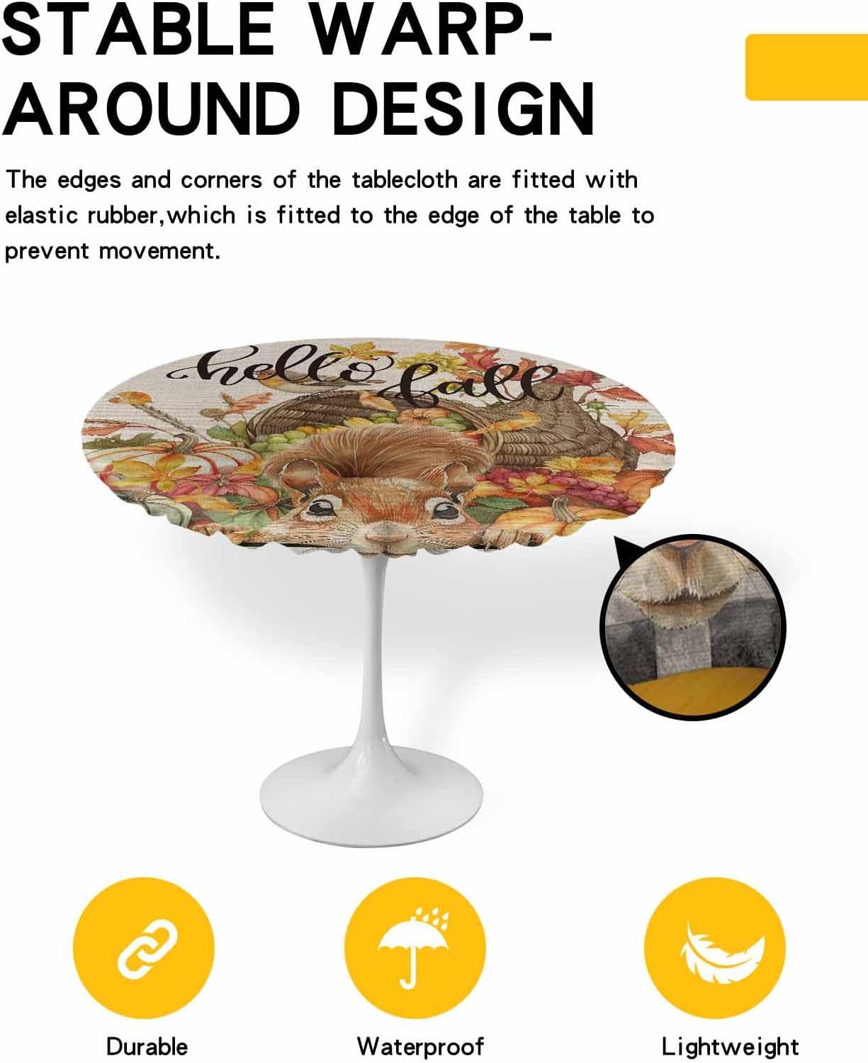 Waterproof Elastic Round Tablecloth for 36-44 Inch Tables
