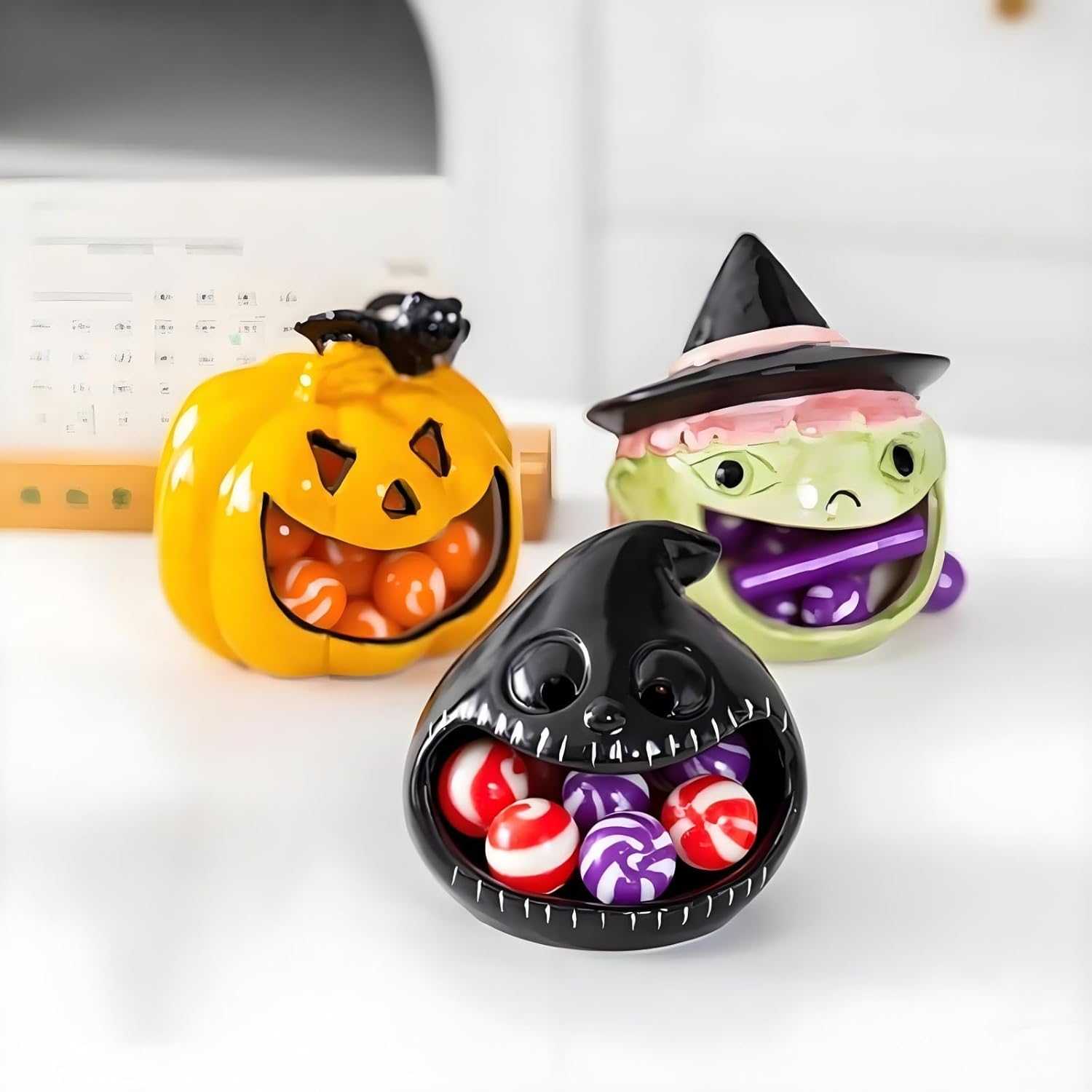 Halloween Candy Bowl Ghost Bat Pumpkin Ceramic Candle Holder
