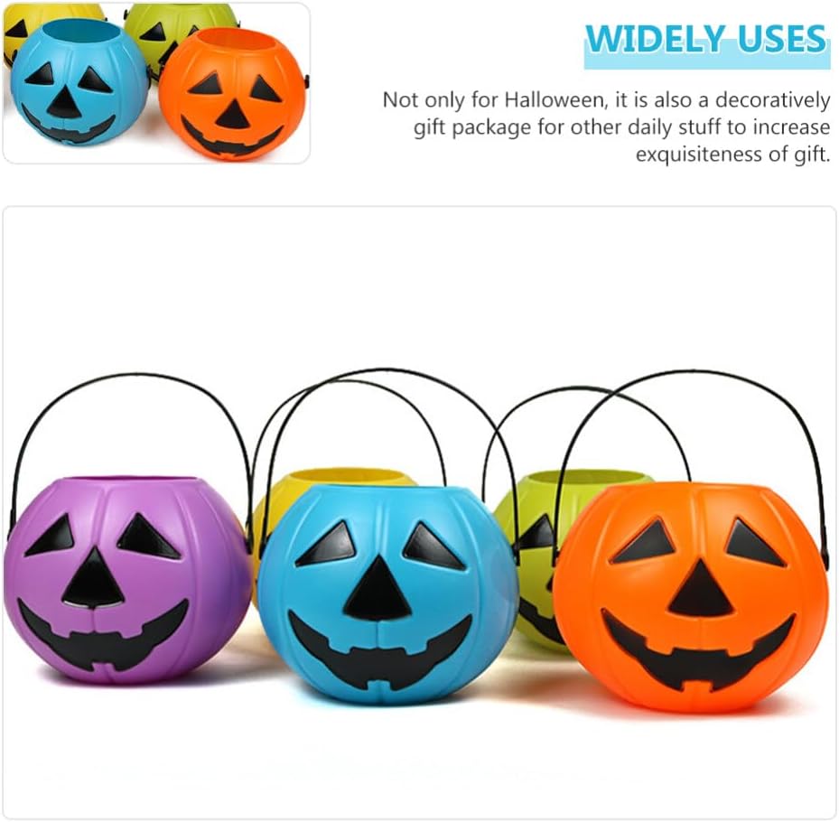 VOSAREA 2pcs Pumpkin Bucket Halloween Candy Server with Handles