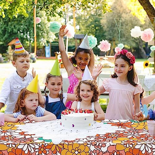 Augisteen Groovy Daisy Tablecloth Set 54x108 Inch Waterproof