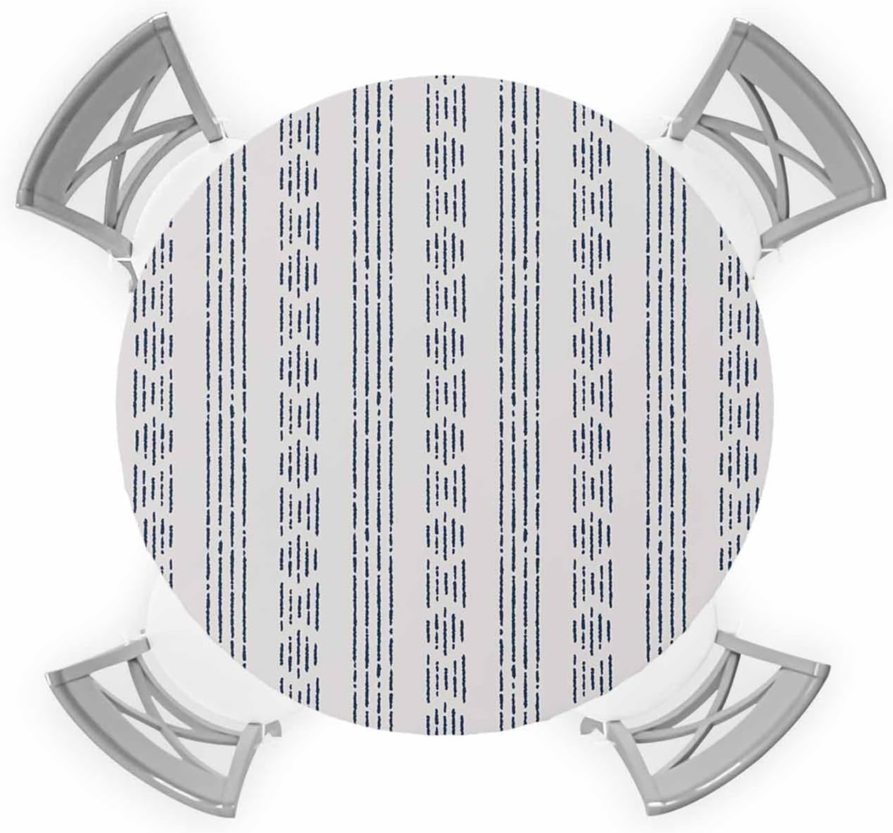 Geometric Blue Round Waterproof Table Cover Fitted Tablecloth
