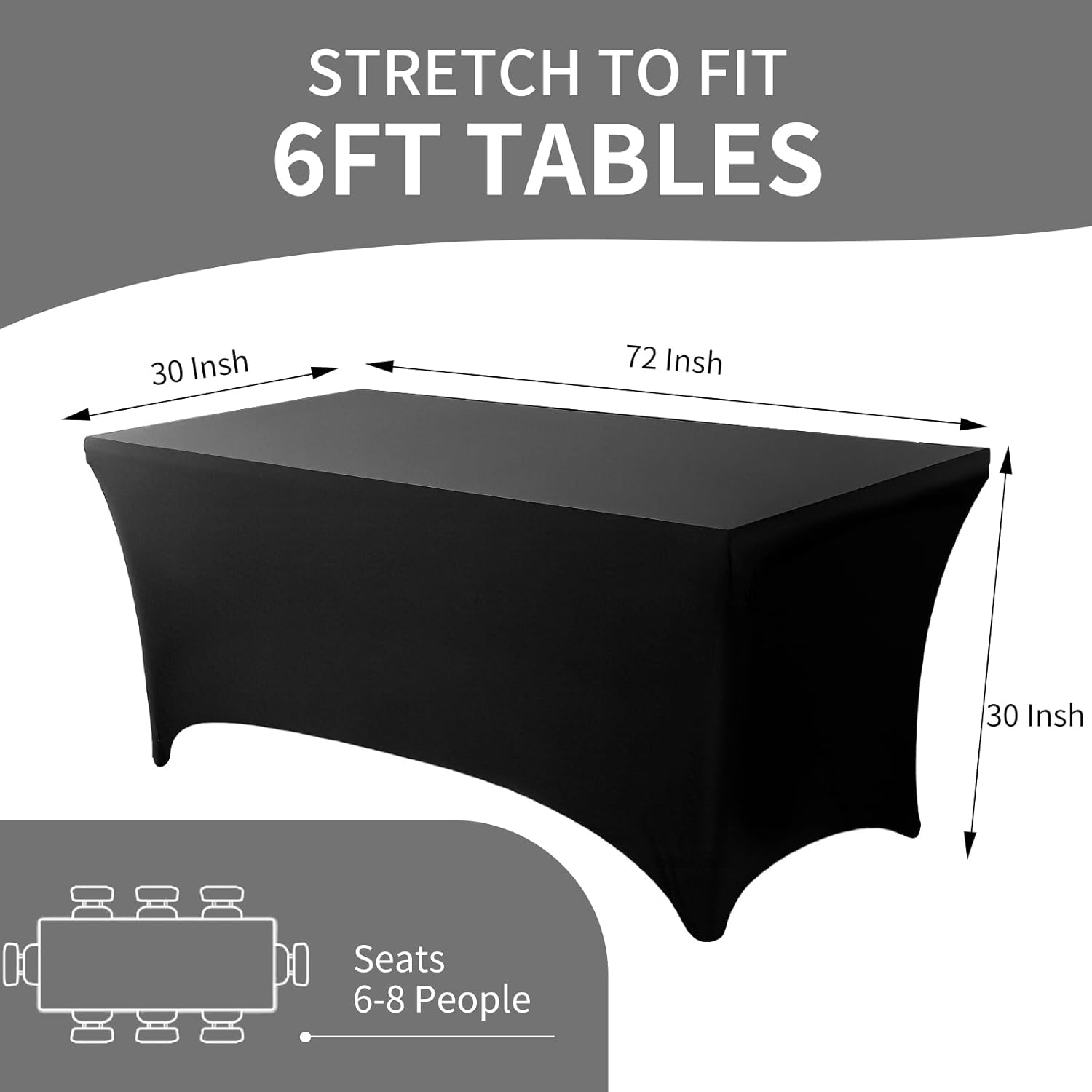 Mangdar Rectangular Elastic Spandex Tablecloth 6 Feet 2 Pack Black