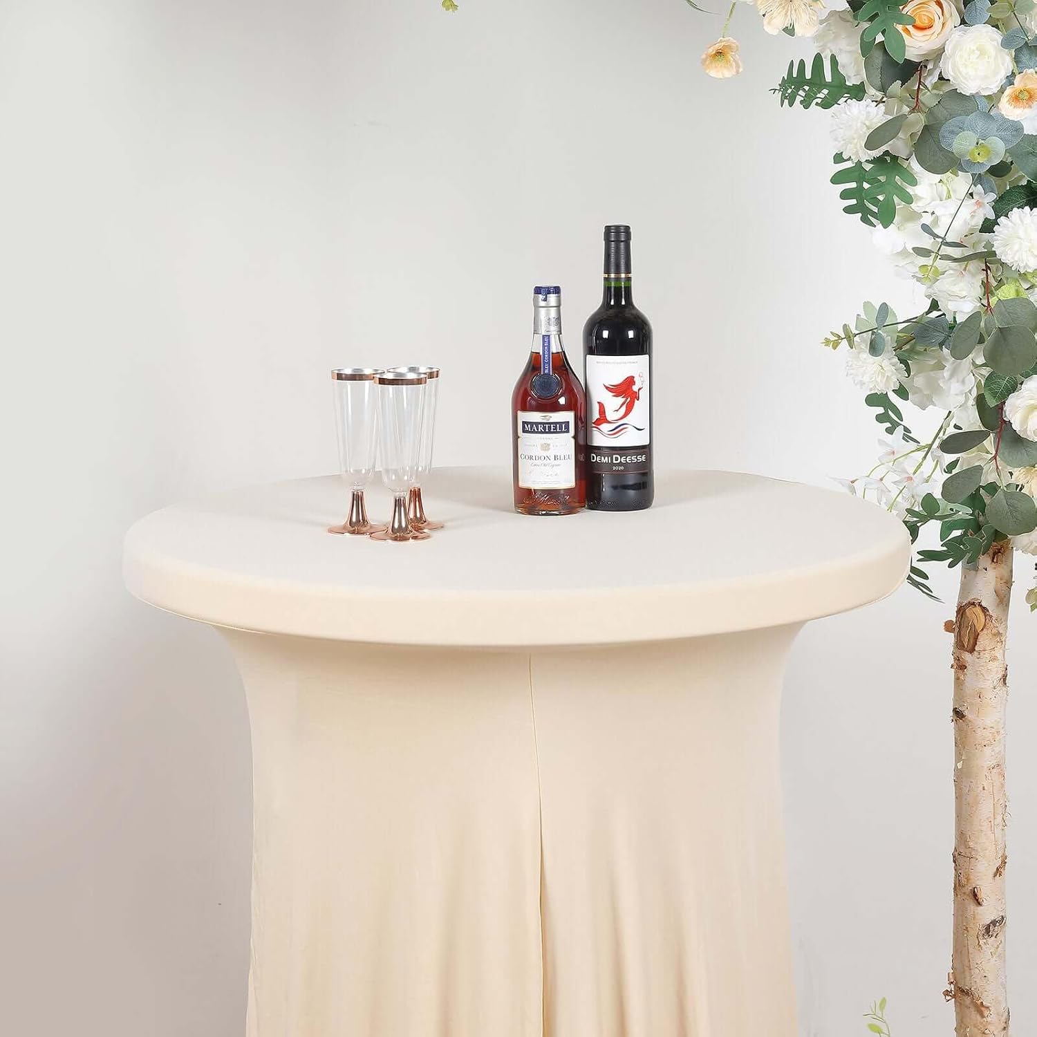Efavormart Beige Round Spandex Cocktail Table Cover