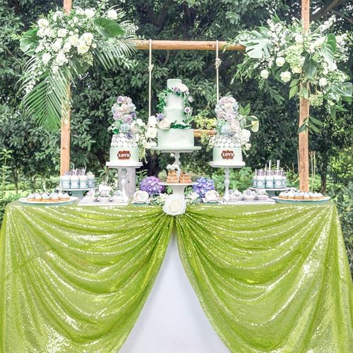 ShinyBeauty Sequin Tablecloth Olive Green 60x102 Inch Rectangle Sparkly Fabric Tablecloths for Wedding Party