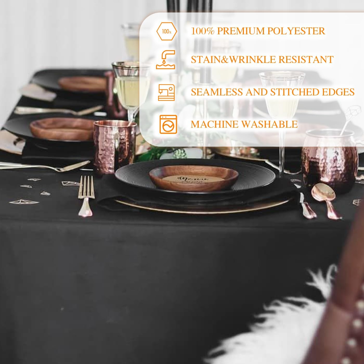 Wigenius 6 Pack Black Rectangle Tablecloths 60x102 Inch