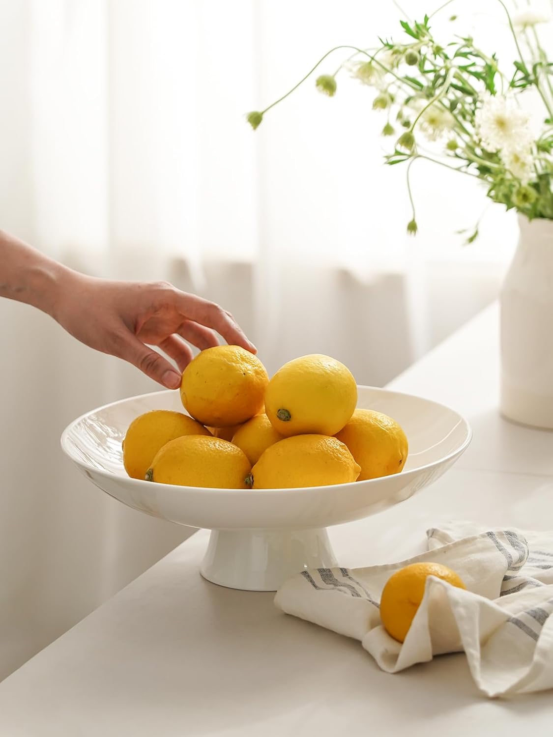 Kanwone Large Ceramic Fruit Bowl - 115 Inches White