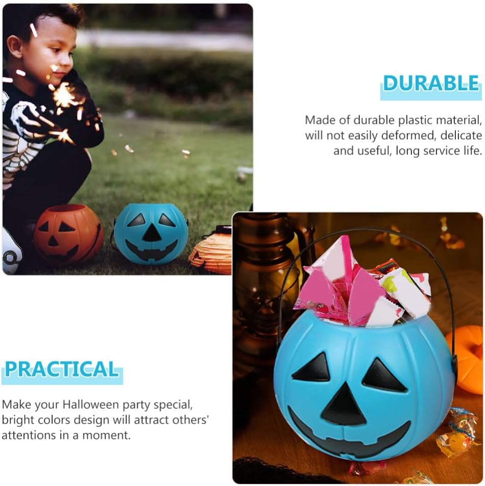 VOSAREA 2pcs Pumpkin Bucket Halloween Candy Server with Handles