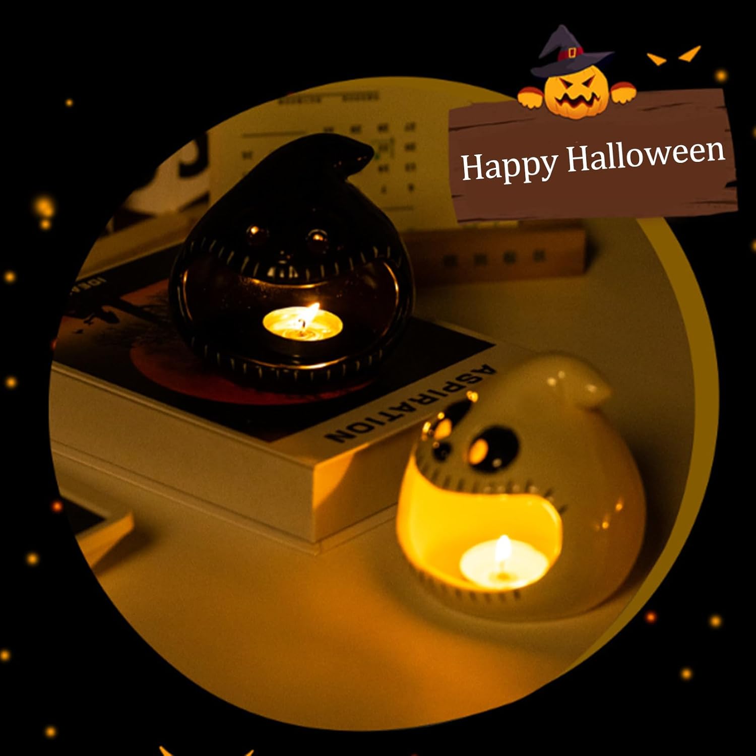 Cute Halloween Candy Bowl with Black Bat Design