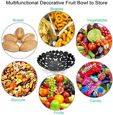 OwnMy Black Round Metal Fruit Bowl Basket