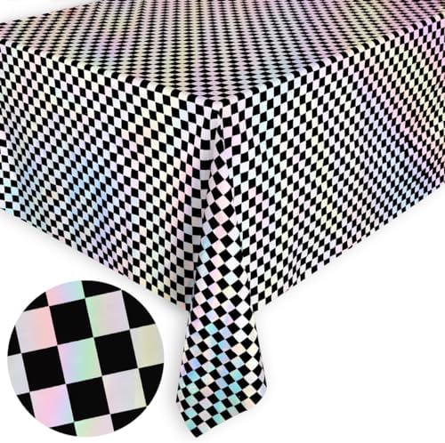 Xo Fetti Black Iridescent Checkered Tablecloth - 9ft x 4ft