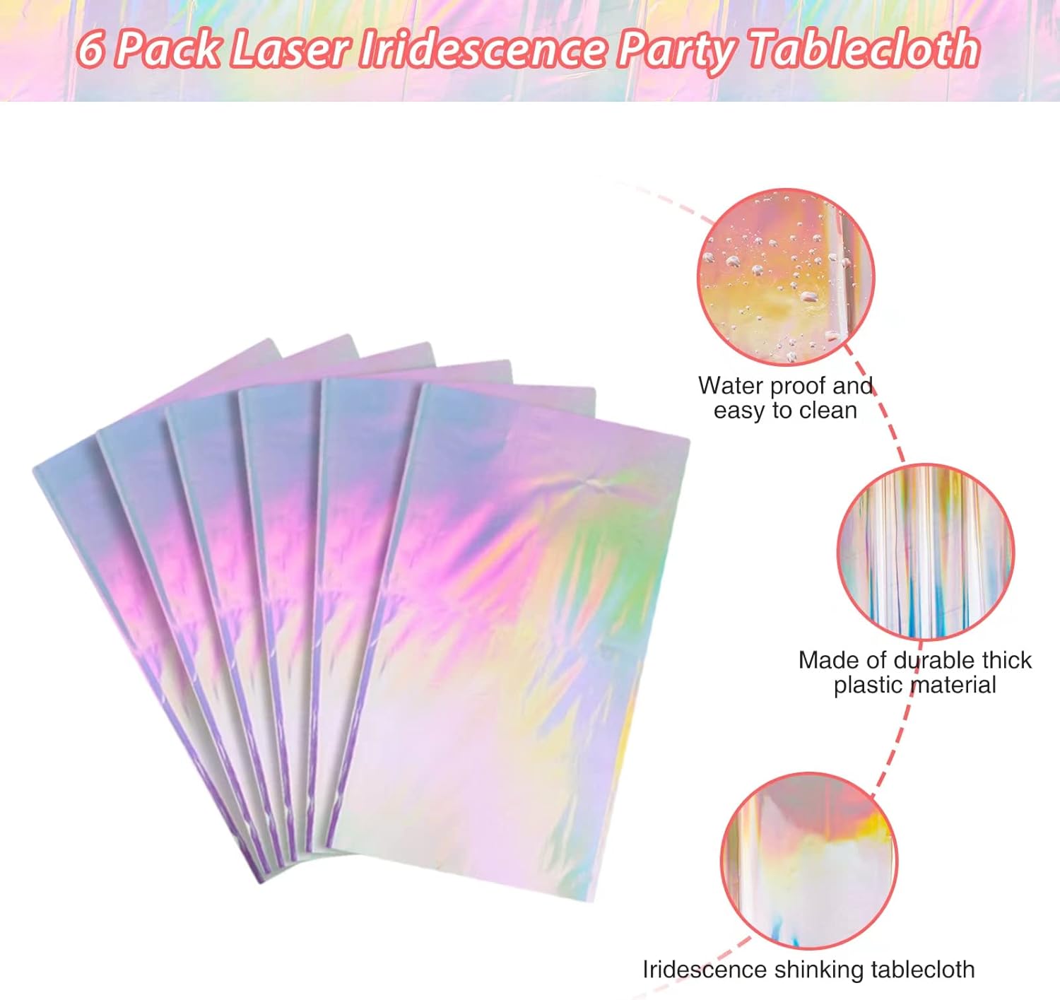 6 Pack Iridescent Laser Tablecloths for Parties