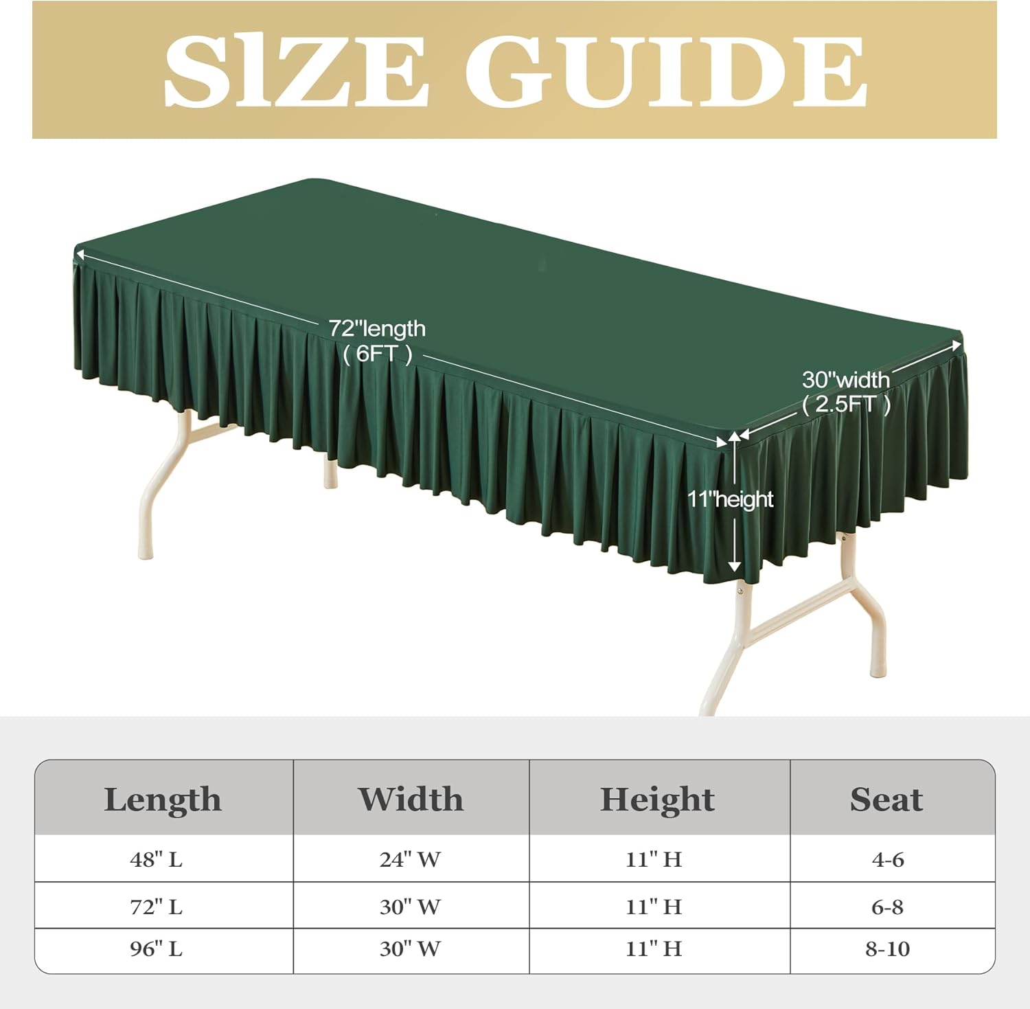 2 Pack Hunter Green Spandex Tablecloths for 6FT Rectangle Tables