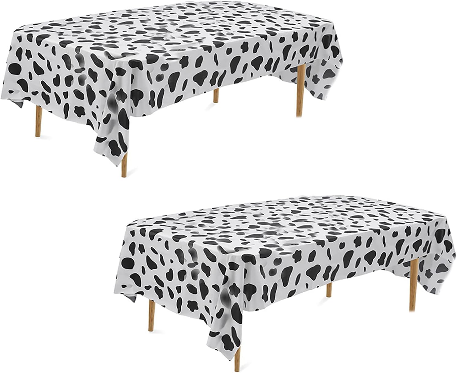 2 Pcs Disposable Black and White Cow Print Plastic Tablecloth