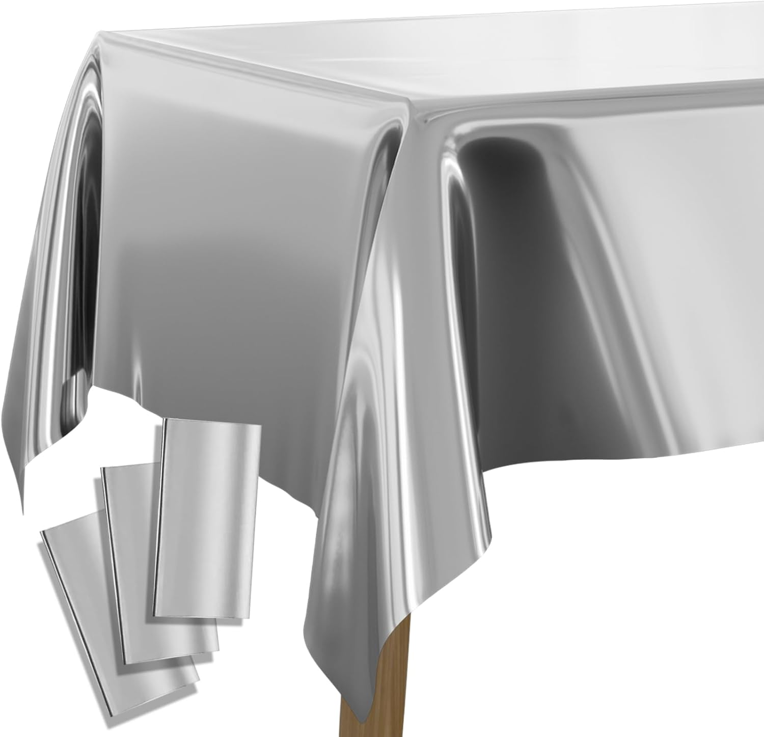 PartyWoo 3 pcs Silver Foil Table Cover 54 x 108 Inch Waterproof Tablecloth for 6-8 Foot Tables