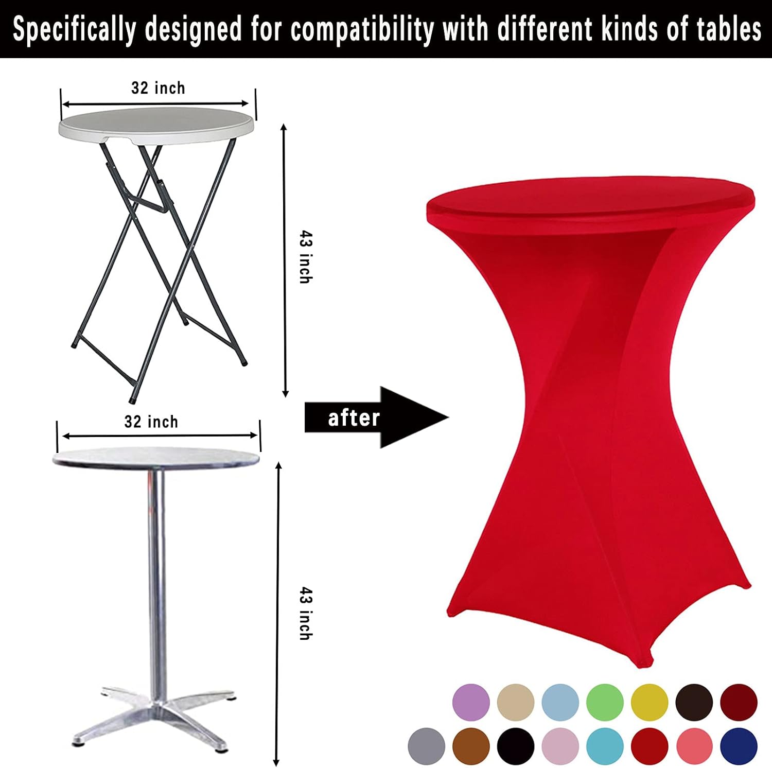Jeloris 2 Pack 32x43 Inch Highboy Red Cocktail Spandex Tablecloth