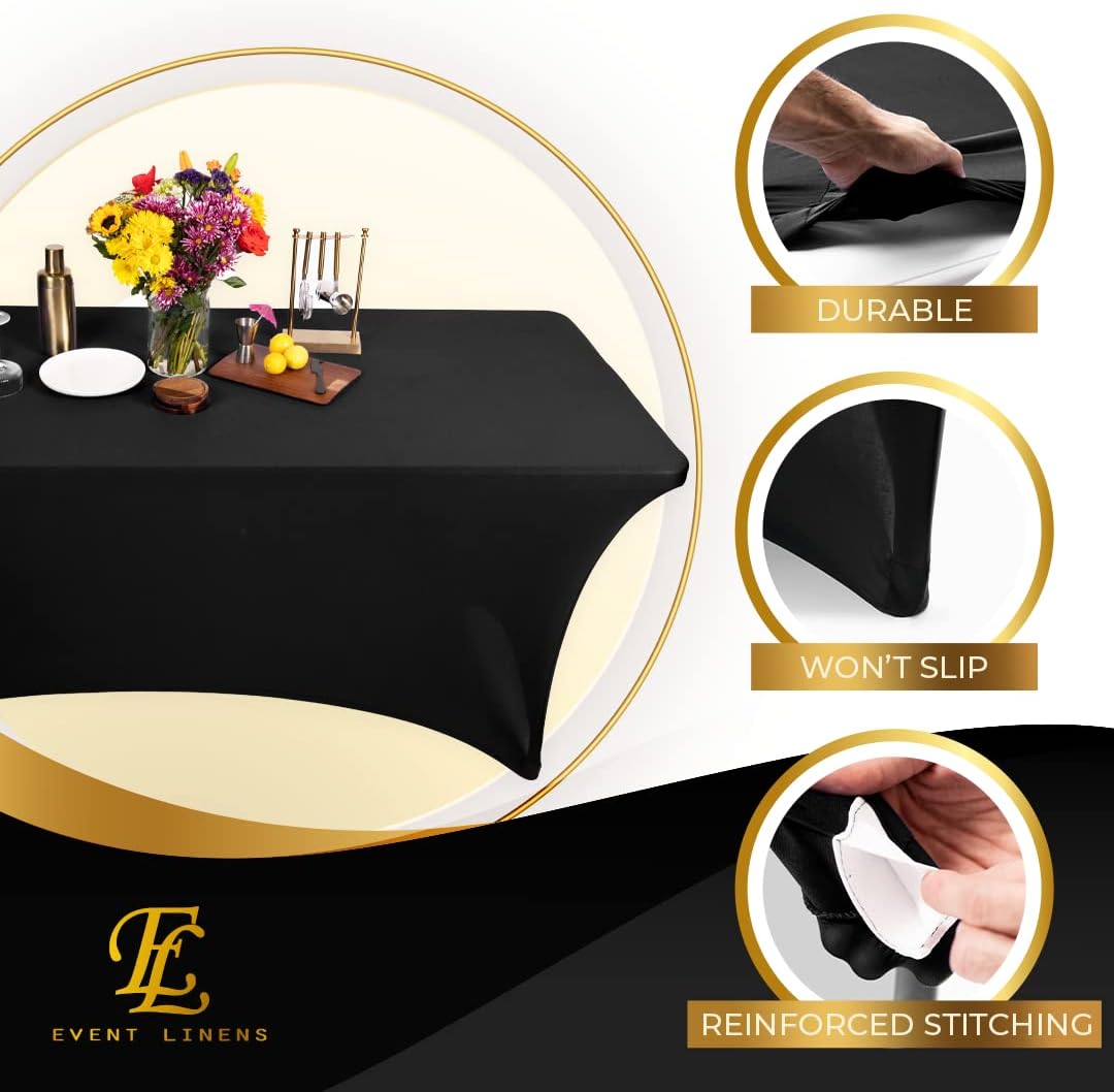 Luxury Black 6ft Spandex Tablecloth Fitted Cover