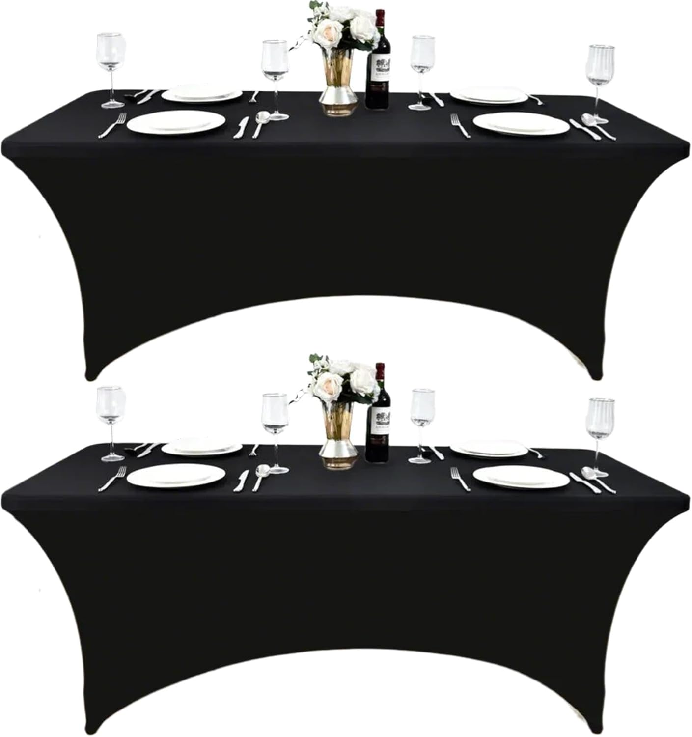 2-Pack 8ft Black Spandex Table Covers for Rectangle Folding Tables