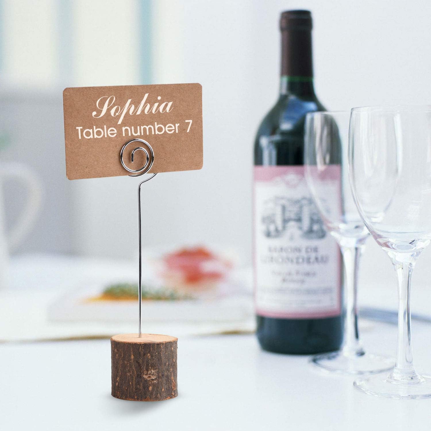 10Pcs Premium Wood Place Card Holders with 20Pcs Kraft Place Cards