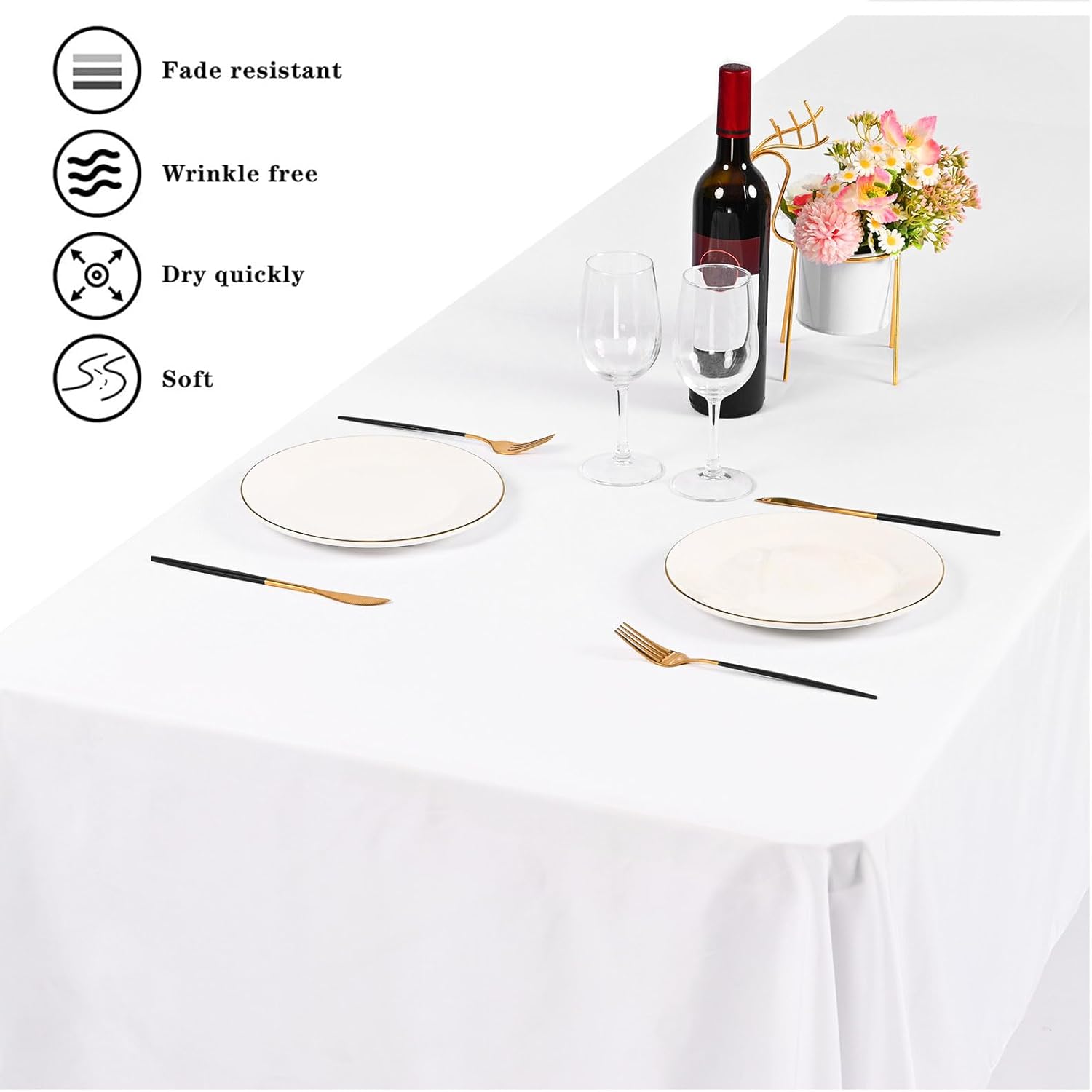 6 Pack White Tablecloths 60x102 Inch Rectangle Table Cover for 6 Foot Tables Stain Resistant Washable