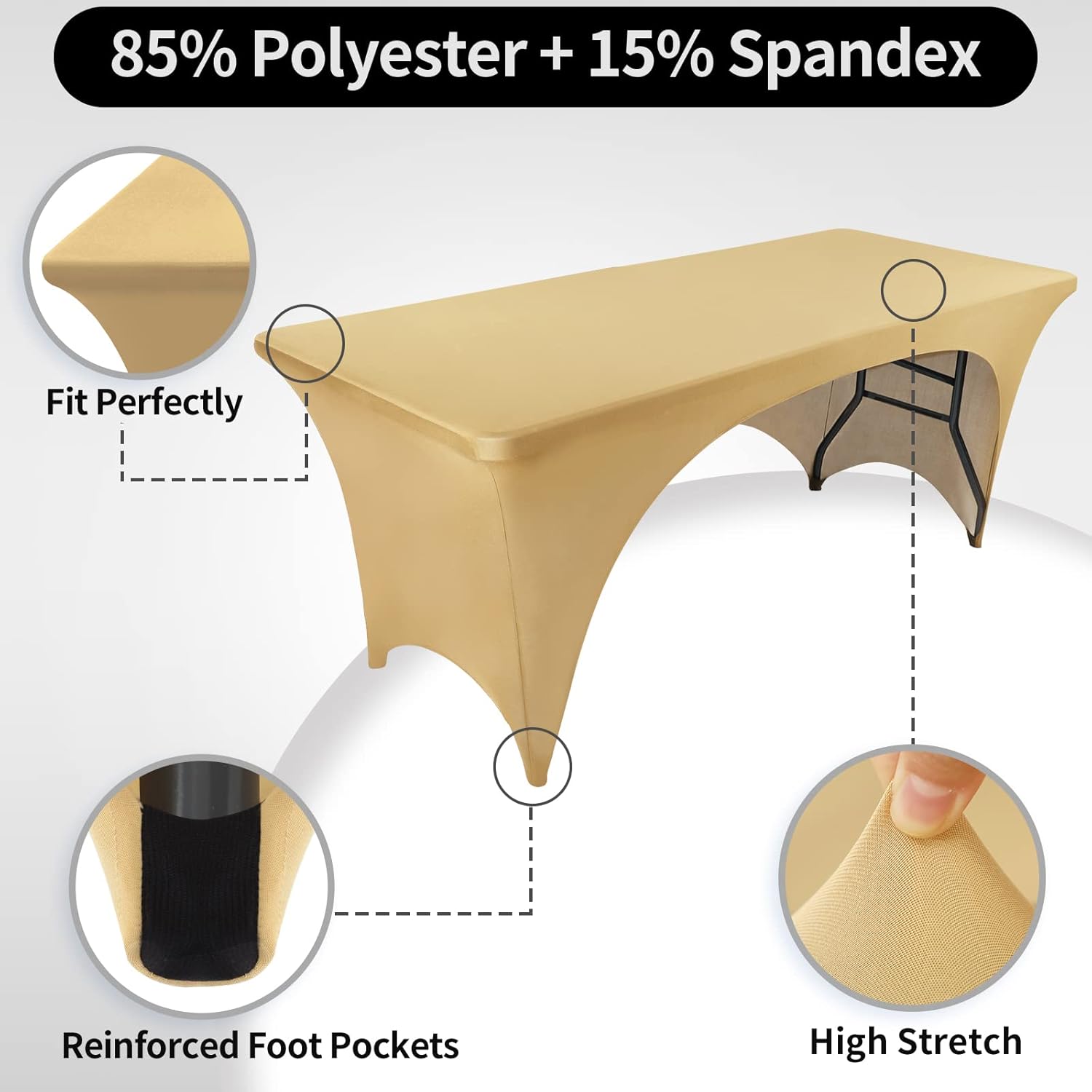 FestiCorp Beige Spandex Table Cover for 5 Foot Table