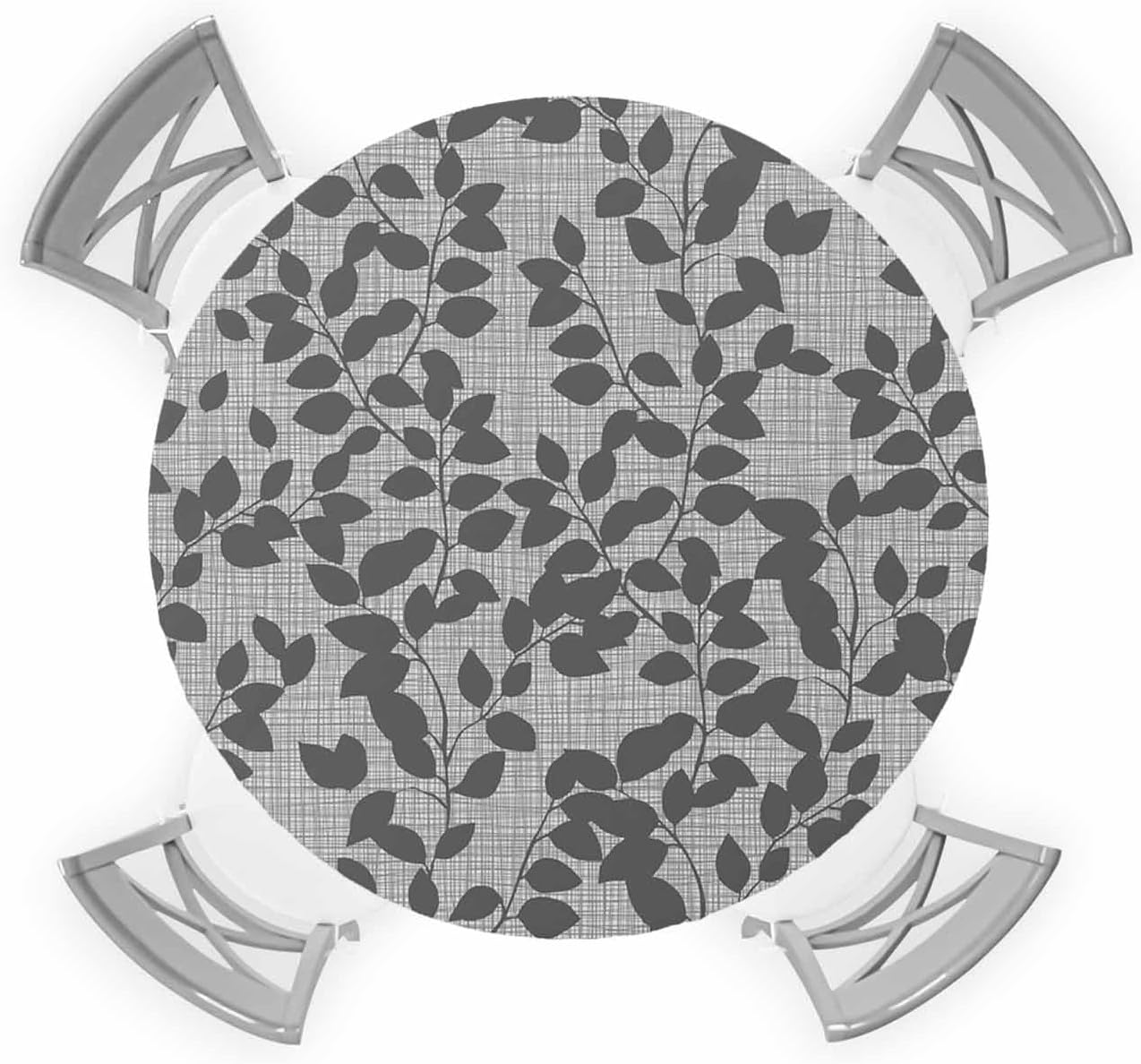 ZOE GARDEN Gray Leaves Round Waterproof Table Cover Fitted Tablecloth
