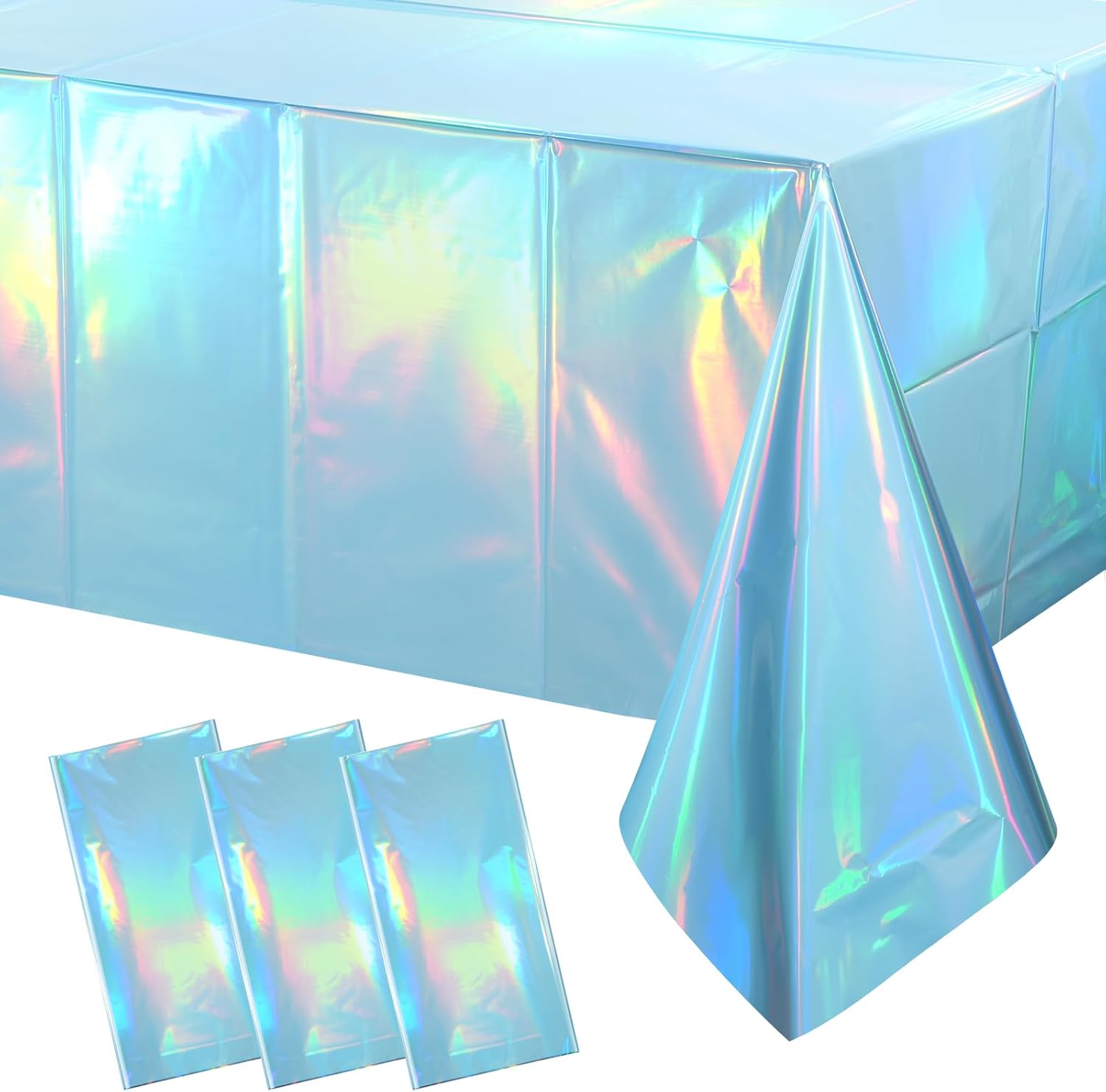 3 Pack Iridescent Light Blue Tablecloths for Parties