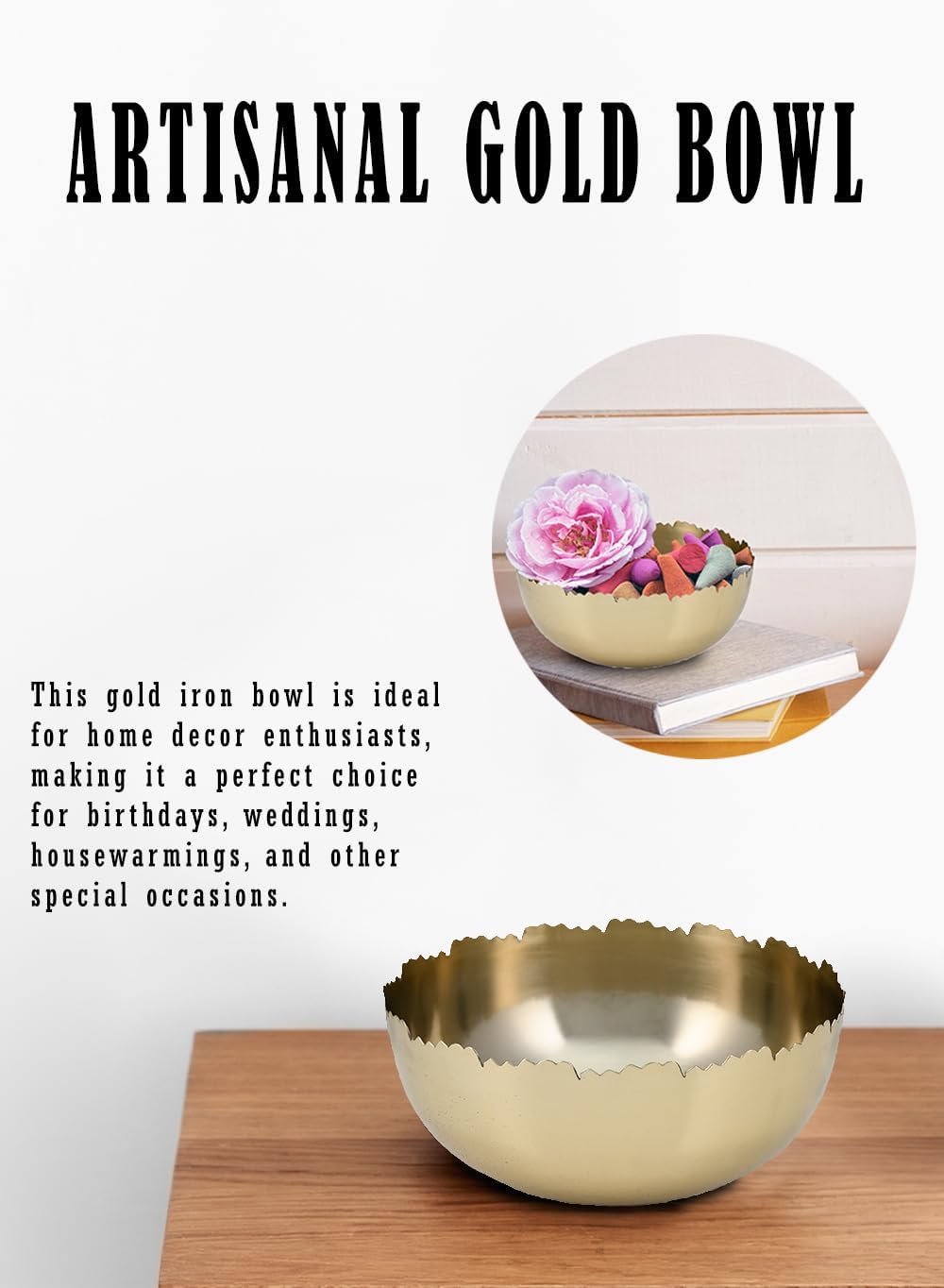 Serene Spaces Living Artisanal Gold Iron Bowl