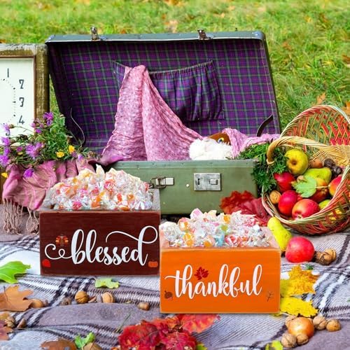 2 Pcs Fall Candy Dish Mini Wooden Autumn Candy Bowl Thanksgiving Harvest Candle Holder Farmhouse Bowls Party Supplies