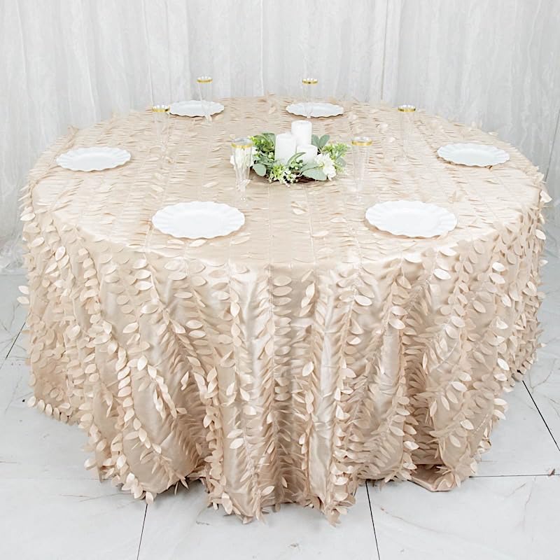 Balsa Circle 132 Inch Beige Taffeta Tablecloth Leaf Petals Design