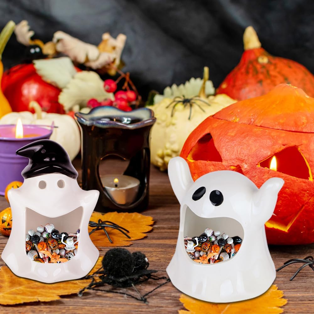 DIYDEC Halloween Candy Dish Holder 2PCS Ghost Ceramic Bowls