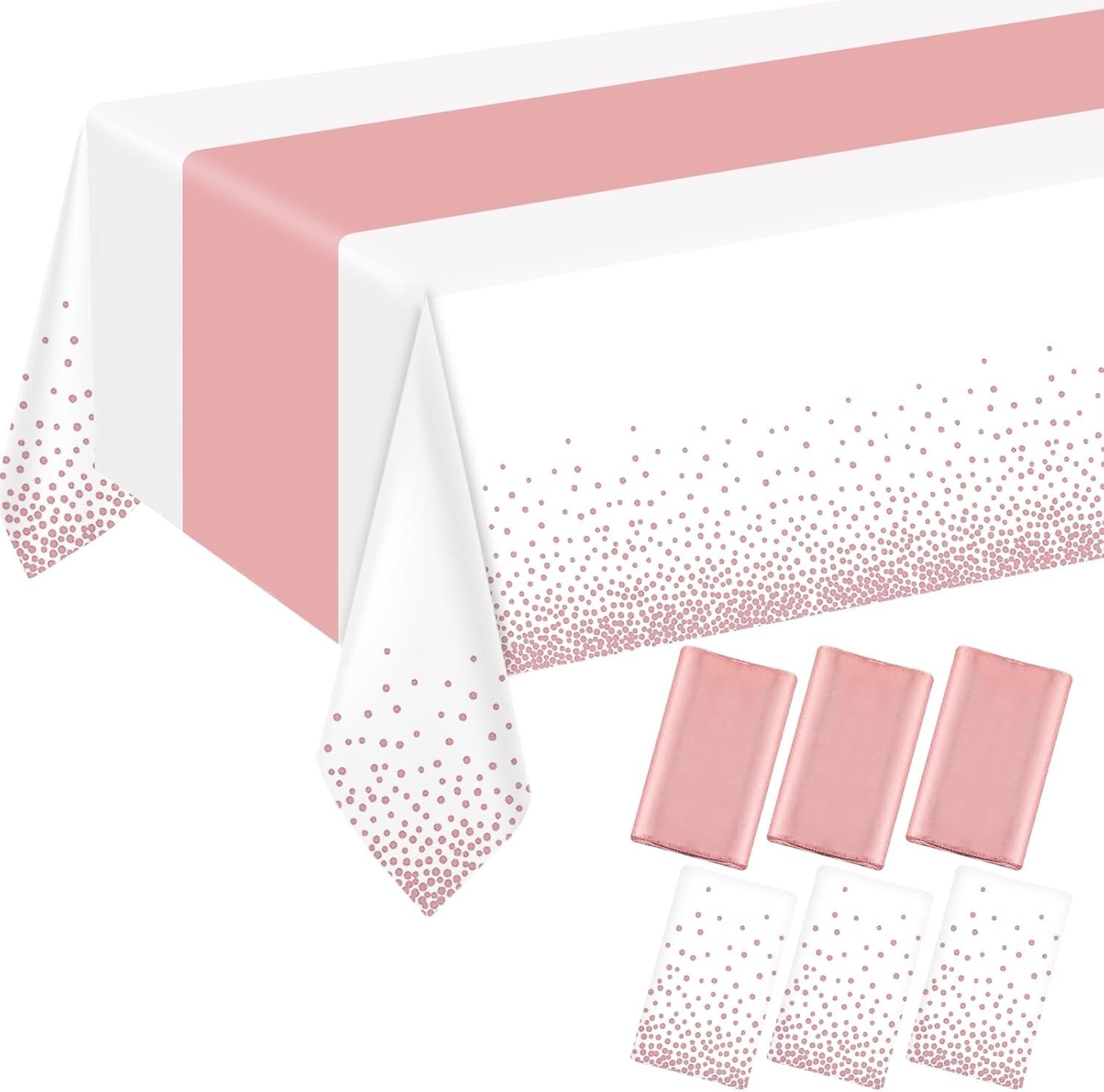 ZHOMA 6 Pack Rectangle Plastic Dot Tablecloth Set White Rose Gold