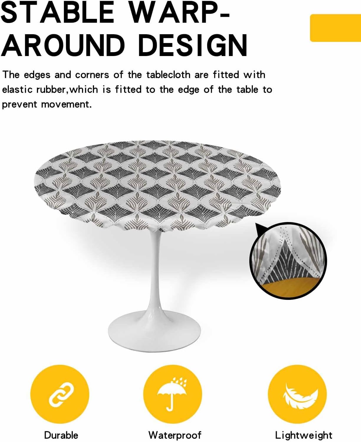 Classic Geometric Grey Round Waterproof Table Cover for Indoor Outdoor Use
