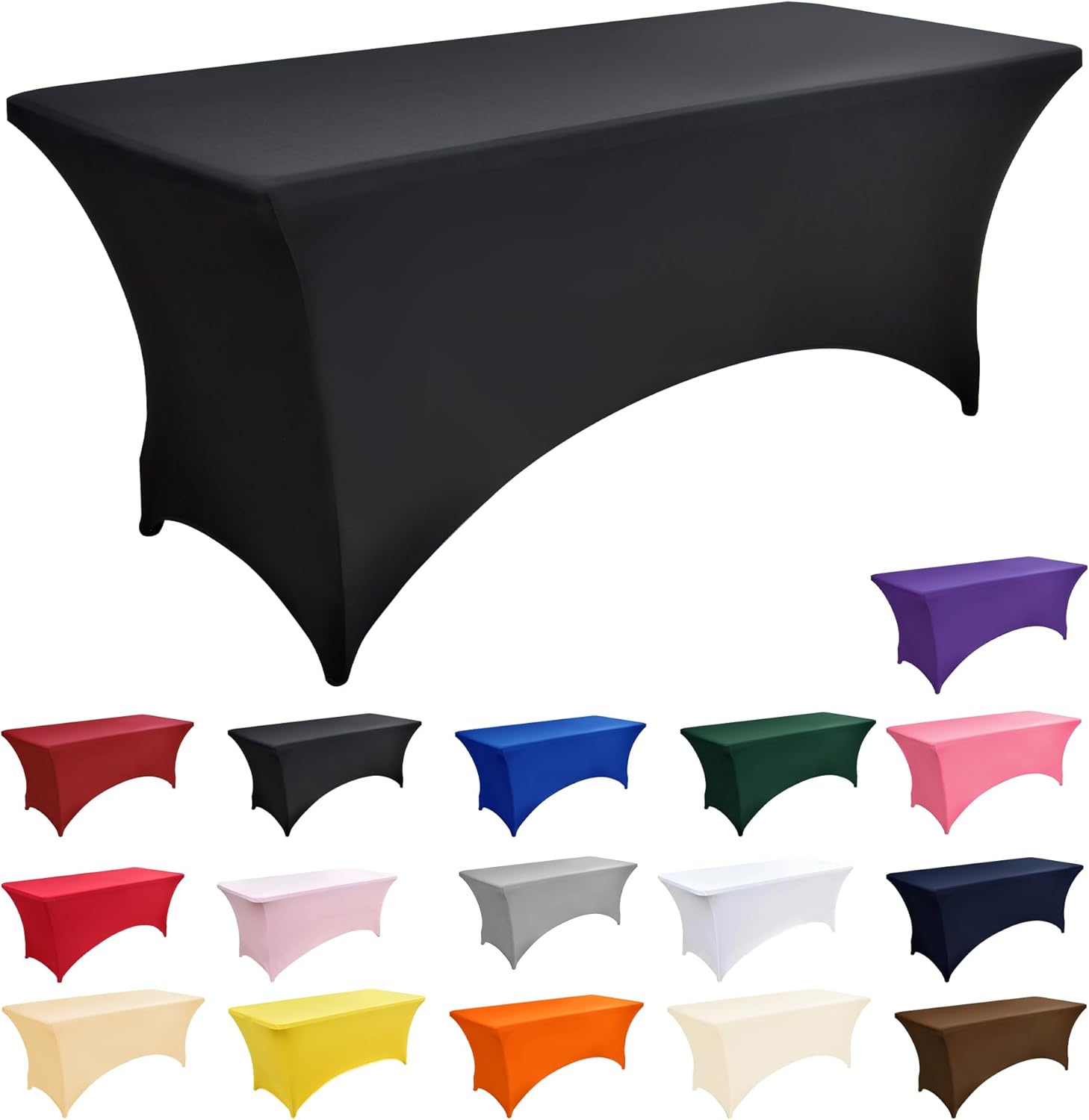 6-Pack 6ft Black Spandex Table Covers for Rectangle Tables